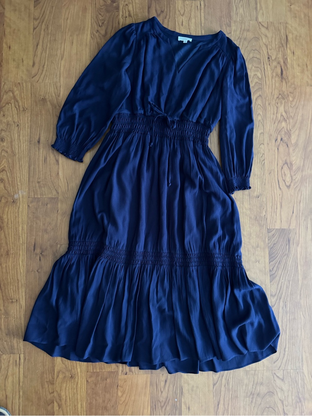 A loves A Navy Smocked Waist Long Sleeve Dress size M